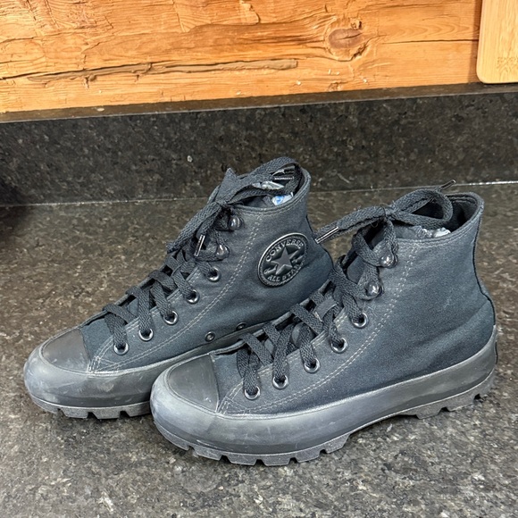 Converse All-star Black on Black Lugged Sole High Tops - Size 7.5 - Picture 4 of 6